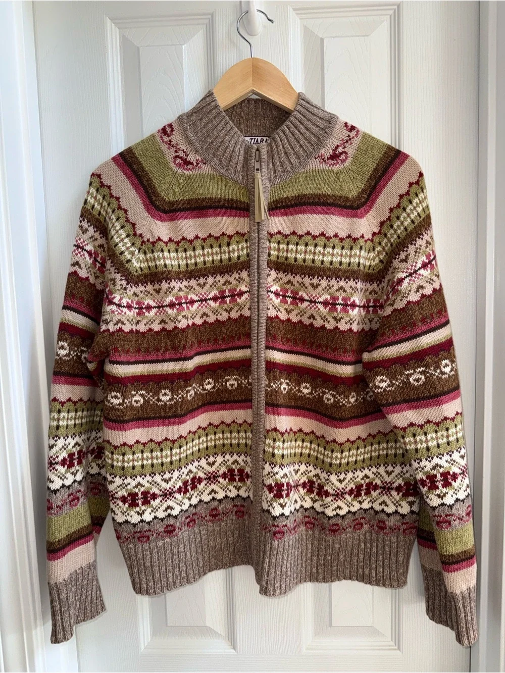 Vintage tiara international Full Zip Cardigan L Fair Isle Warm Fall  Grannycore